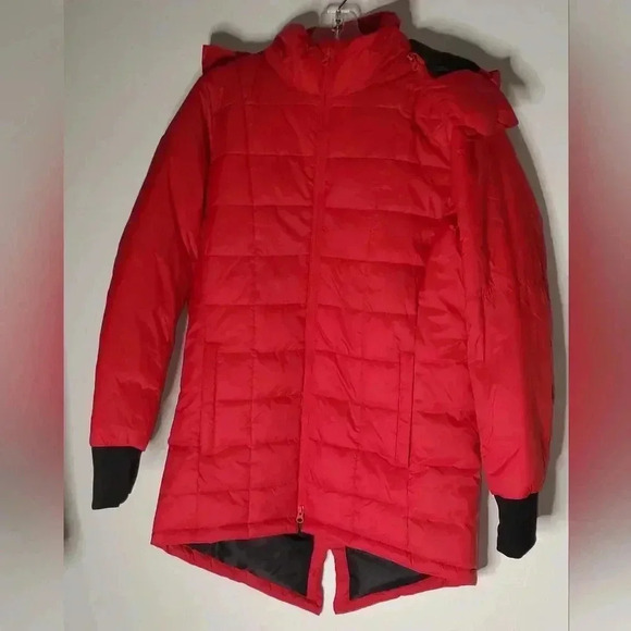 Swiss-Tech  Puffer Down Jacket/Coat Red Full Zip Hooded Sz Small Packable - Picture 2 of 8